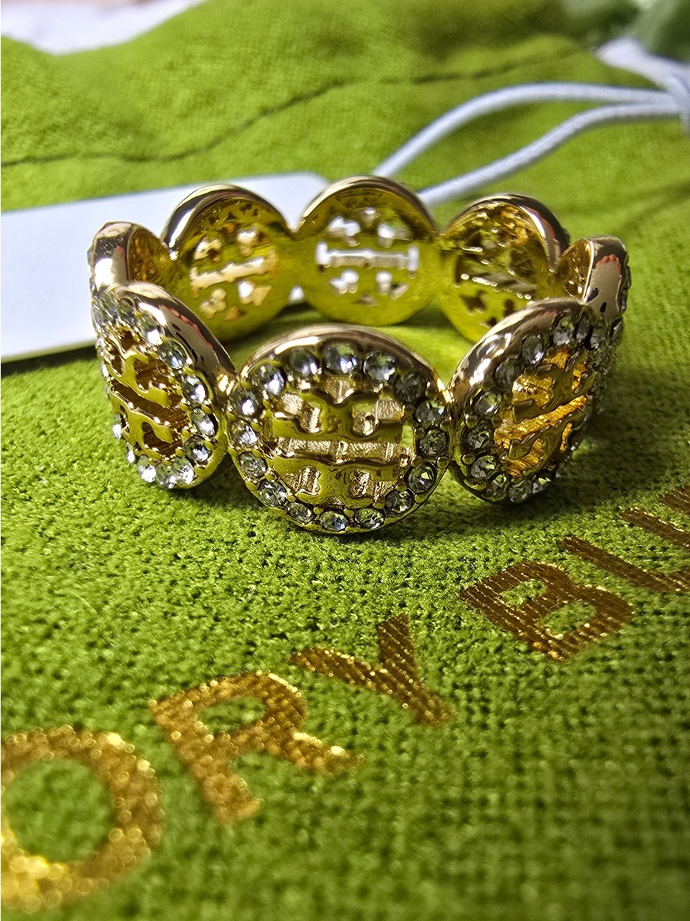 Tory Burch Gold-Tone Crystal Coin Stretch Ring